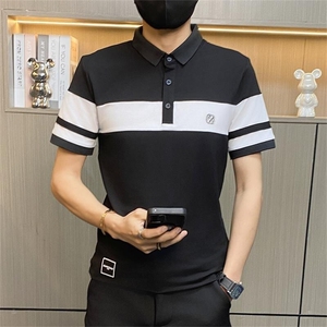 PL038-特P40社会小伙POLO衫短袖T恤男夏季潮流修身拼接时尚翻领图片