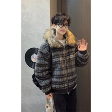 连帽棉衣夹棉潮保暖复古毛绒外套男女DZ54131-TP85168，男装棉衣，电商A102