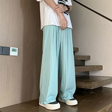 vibe风潮褶皱冰丝裤子禅意新中式休闲男裤夏季薄款山本风阔腿裤，男装休闲裤，星座1013