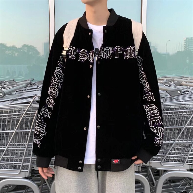 港风宽松双层色丁雪花绒夹克青少年立领长袖W1121P50,男装夹克,星座1116-2