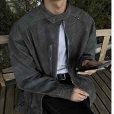 立领机车2024外套男加棉加厚秋冬美式痞帅复古做旧皮衣W9302/P77，男装皮衣，星座506A