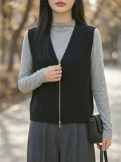 2026年秋季时尚百搭通勤简约休闲拉链开衫马甲，女装马甲，羿纯羊绒