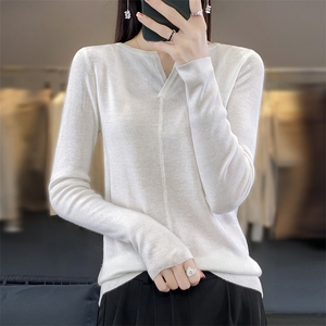 V领6%羊毛针织衫女2024秋季新款内搭打底衫长袖修身显瘦图片