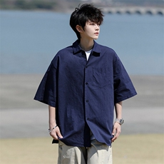 8XL-M亚麻短袖衬衫男夏薄款宽松休闲百搭大码半袖衬衣DC28002P50，男装衬衫，电商B312