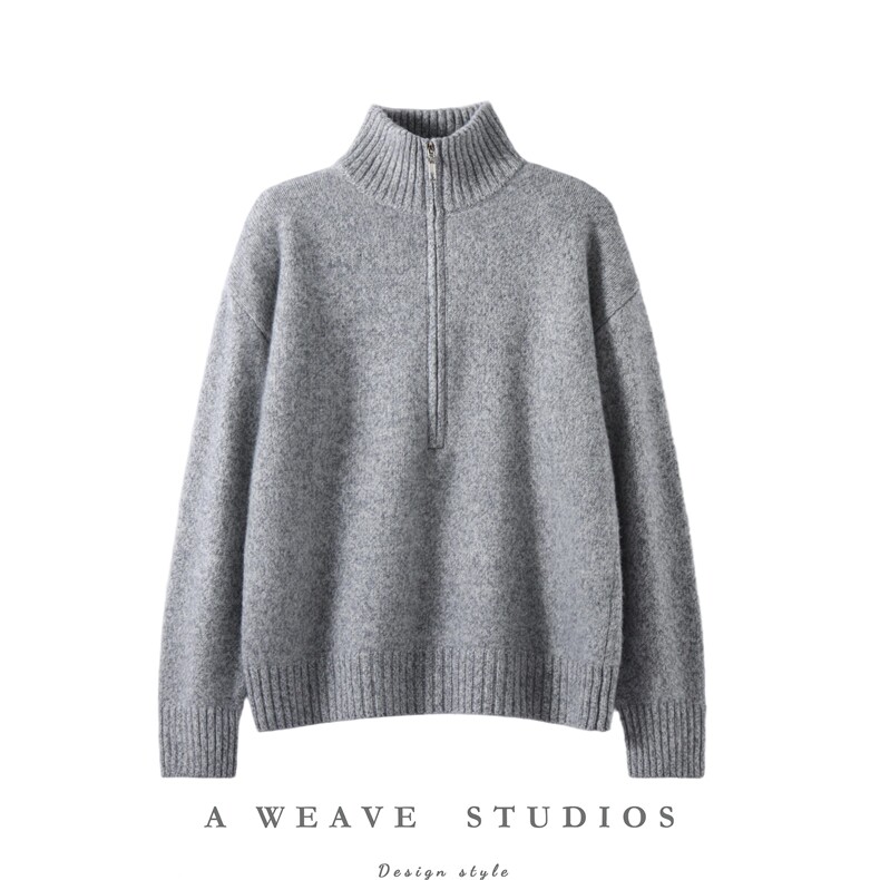 2025舒适百搭秋冬新款加厚花纱半拉链羊绒衫，女装羊绒衫，朵暖羊绒