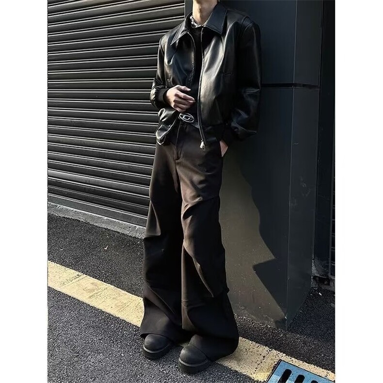 高级感cleanfit裤子男美式潮牌褶皱设计堆叠阔腿裤M144-P36,男装休闲裤,星座1109-4