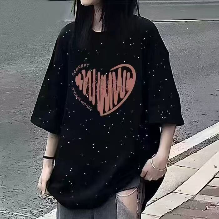 美式满天星重磅复古纯棉短袖T恤男轻奢春季ins仿刺绣印花高街潮牌图片
