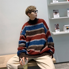 新款毛衣男ins秋季宽松慵懒条纹针织衫韩版情侣港风衣HY208-P47，男装针织衫/毛衣，星座1008-1
