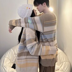 806-P45秋情侣圆领毛衣冬季宽松复古学院风针织衫新款日系外套，男装针织衫/毛衣，电商B323A