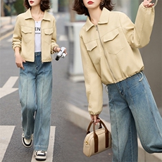 BAO款主推2025新款小个子宽松休闲秋冬气质洋气短款工装夹克上衣，女装皮衣，江南女神