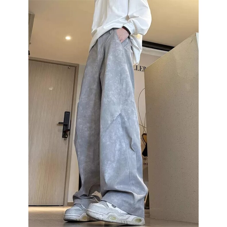 网图慎用秋季痞帅复古扎染褶皱大码拖地弯刀裤男K5928-特P40控78,男装休闲裤,电商A001