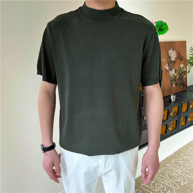 春夏男纯色半高领针织毛衣短袖纯色B2001-P45,男装针织衫/毛衣,星座1012-1
