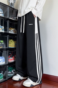 X416B-1-KL3208-特P35限78美式三条杠侧边条纹垂感直筒男运动长裤图片