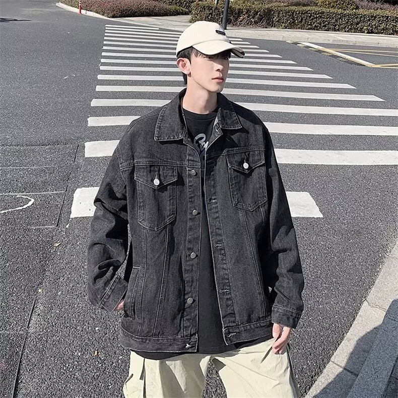 GENIOLAMODE工装牛仔外套男士春秋季水洗做旧夹克翻领高级感潮流,男装夹克,星座1116A-1（原606A）