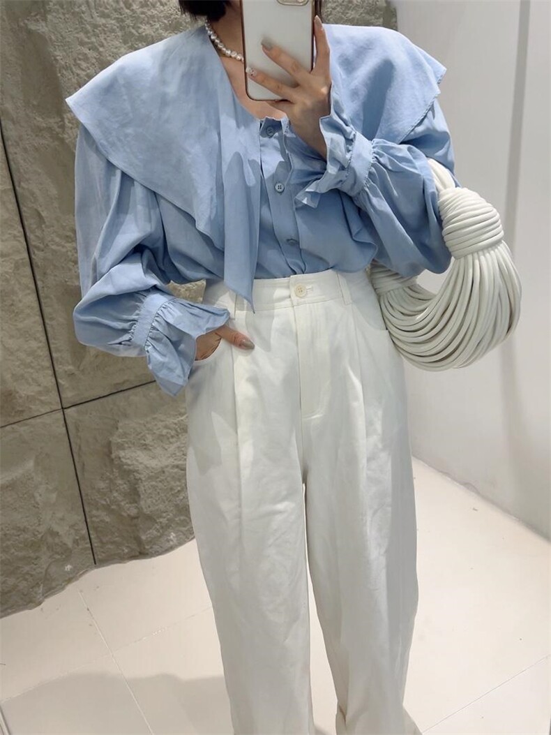 【DAVIDA】减龄翻领木耳边衬衣，其它，DAVIDA