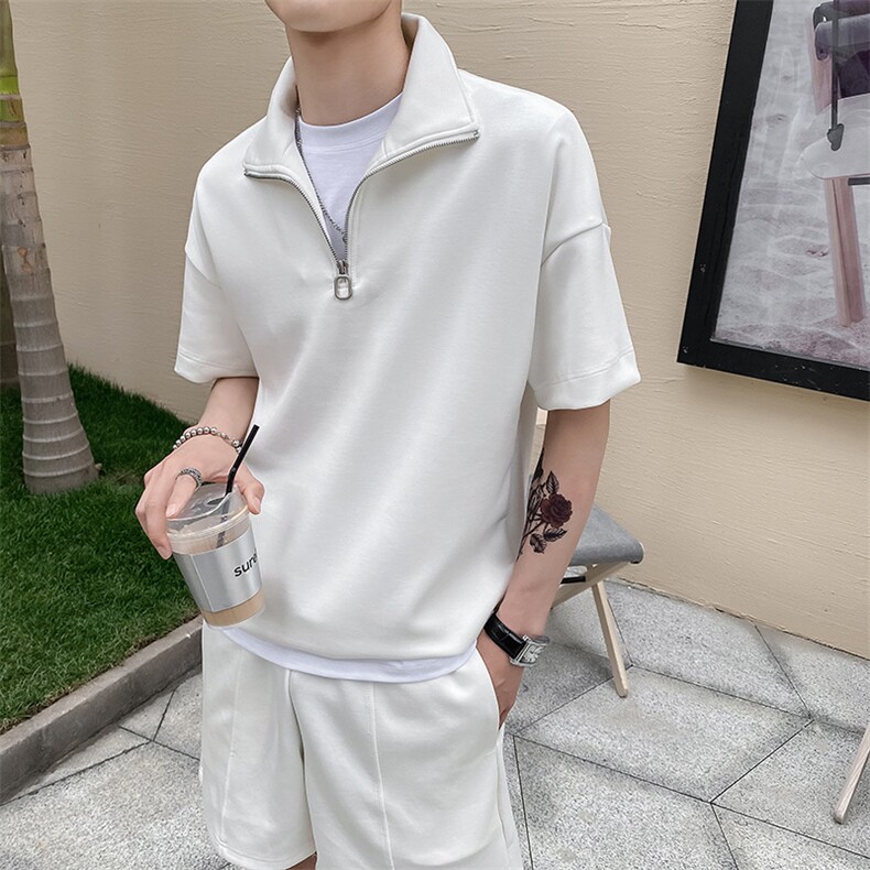 社会风纯色套头宽松休闲两件套装百搭B297-7725-P105控148，男装休闲套装，电商B297