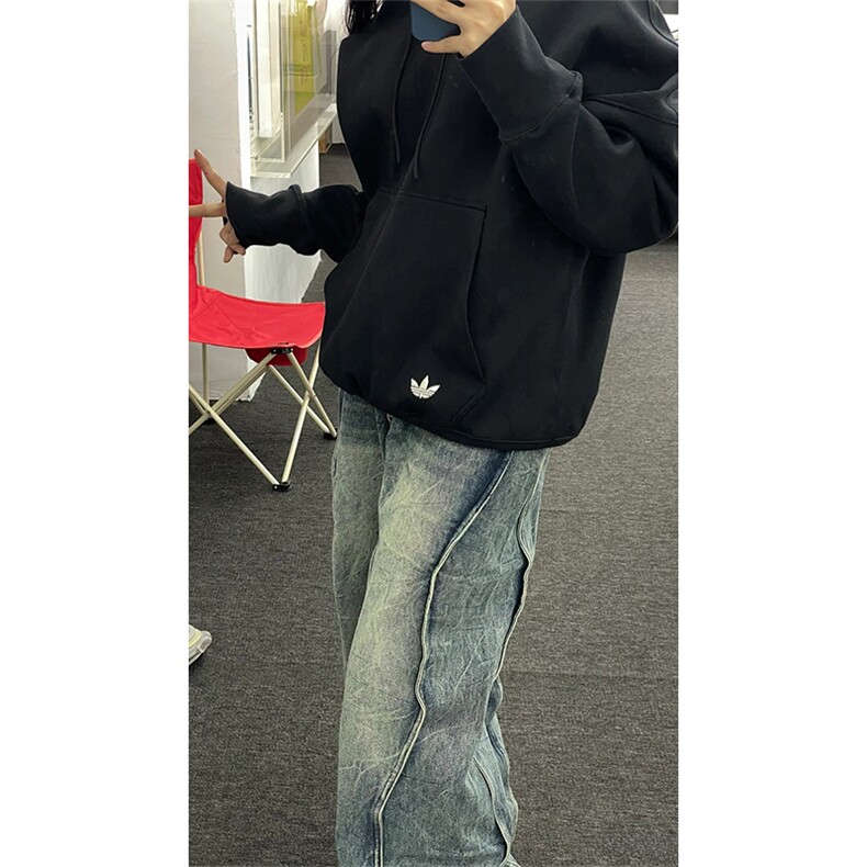有货~美式高街直筒闪电纹牛仔裤微喇水洗vibe拼接做旧裤子K86-P58,男装牛仔裤,星座218-5