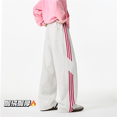 INS美式运动加绒加厚条纹宽松休闲卫裤B315-K24269JR-特p45控88，男装休闲裤，电商B315