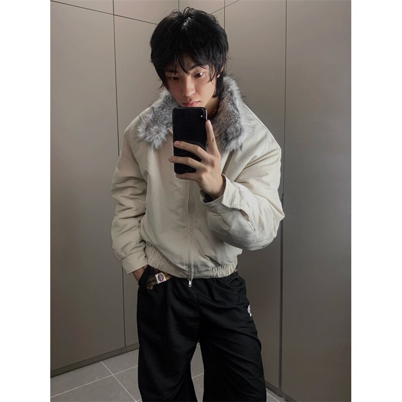 狼王座山雕bomber冬季boxy外套仿狼毛哈灵顿立领夹克棉衣cleanfit,男装夹克,四季星座505