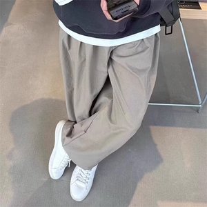 日系复古纯色打褶长裤秋冬季男女新款宽松直筒阔腿百搭休闲工装裤图片
