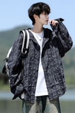 廓形防晒衬衫男夏季长袖冰丝薄款亚麻格子衬衣开衫外套CS29006P48，男装衬衫，电商B312