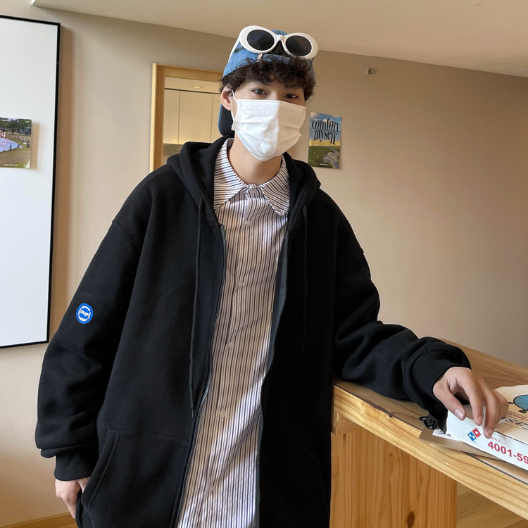 蓝色橡胶标装饰纯色基础百搭开衫卫衣男ZW16薄款P55加绒P6068，男装卫衣，星座1408-1