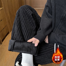 加绒加厚冬季条纹肌理感休闲裤直筒卫裤男女5D2130-TP4588，男装休闲裤，电商A102