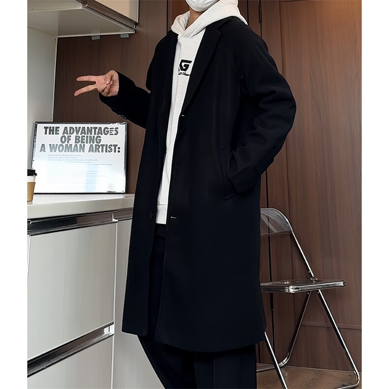 N1079/P100加棉P110秋冬毛呢大衣男中长款过膝风衣大码男士呢大衣，男装风衣，电商A141