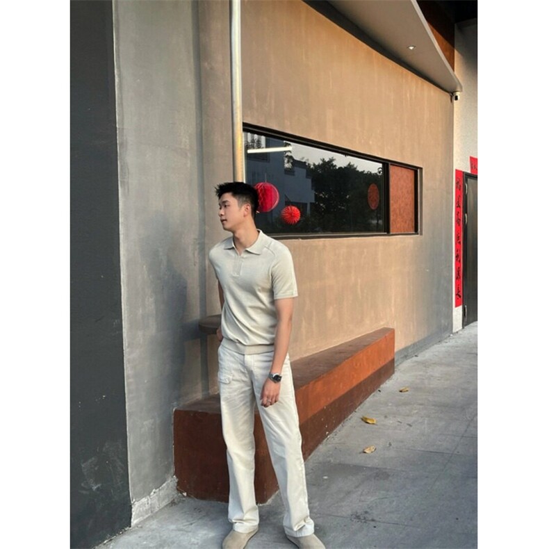 B68针织短袖杏色黑色M~3XLP28,男装T恤,星座506A