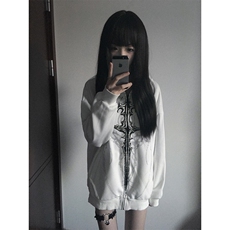亚文化暗黑系薄款连帽摇滚朋克宽松外套刺青印花上衣女，女装短外套，星座506A