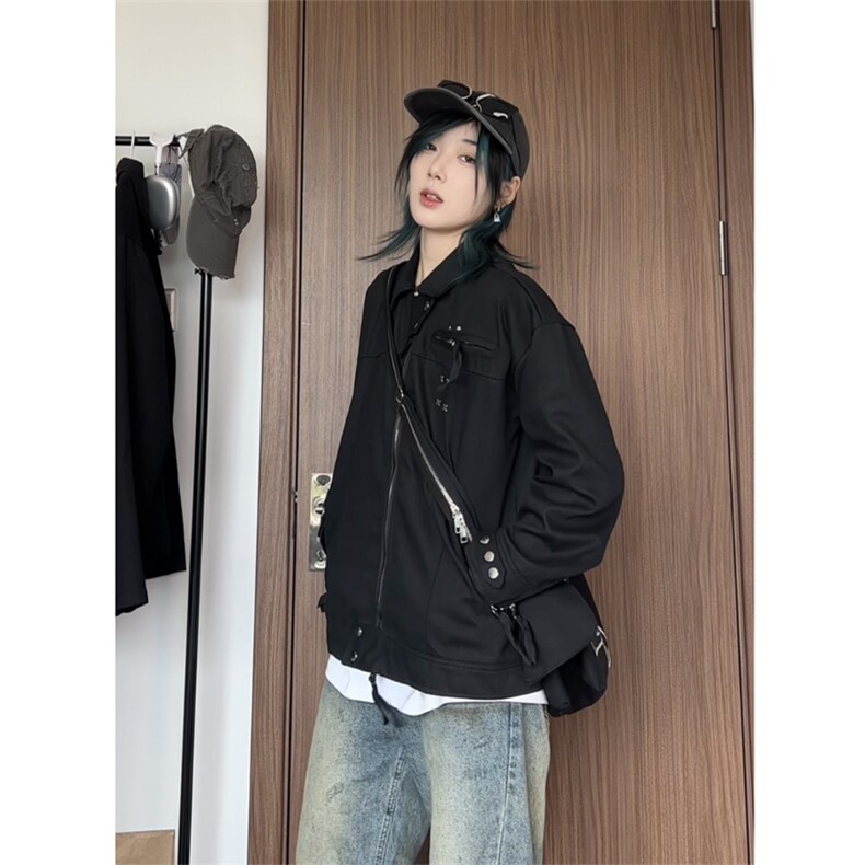 抖音视频2025秋装牛仔外套复古情侣夹克拉链A025-Y47-P85,男装工装外套,电商A025