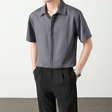 港风夏款男短袖衬衫竖条纹宽松内扣衬衣大码S-4XLCS0008P38，男装衬衫，星座1013-1