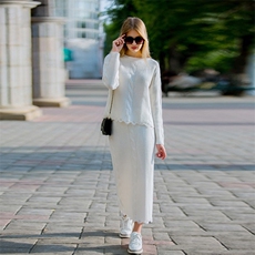 山羊绒重工加厚套装优雅腔调冬保暖麻花套裙针织羊绒两件套装，女装套装/套裙，美创羊绒