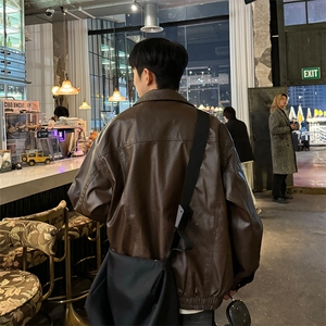 春季新款pu皮嘻哈外套上衣ins美式复古机车皮夹克JK02-P85控118图片