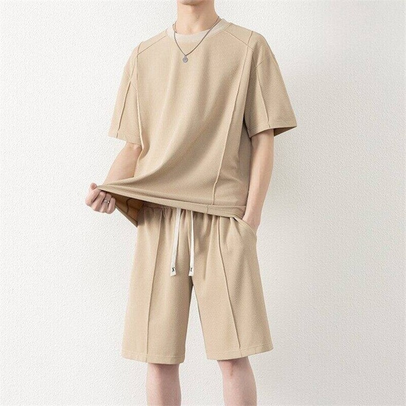 纯色二开TZ25309-特P55短袖T恤男夏季新休闲运动套装男青少年一套,男装T恤,电商D310B