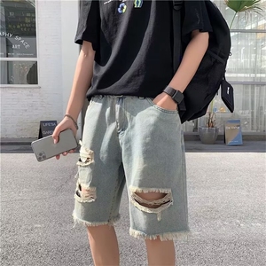 破洞牛仔短裤男夏季ins宽松嘻哈五分薄款休闲裤子 N676图片
