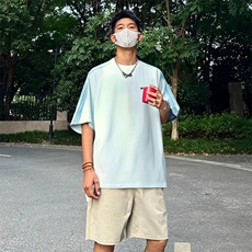 抖音得物品质二开240克宽松纯棉美式潮牌印花三条杠中性风短袖T恤，男装T恤，电商A486