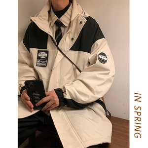 潮流时尚撞色防风冲锋衣男大码连帽山系户外工装夹克外套J35-P100图片