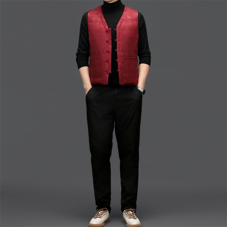 XL-TA88秋冬新款风唐装V领爸爸装加绵加厚保暖马甲套装，男装棉衣，电商B360