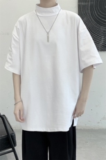 夏款小半领纯色四季打底宽松男士短袖T恤A071-1210-P35，男装T恤，电商A071