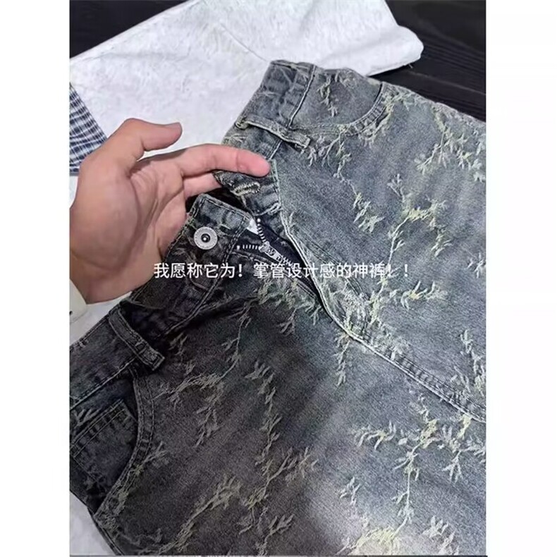 A051-P45潮牌复古新中式做旧水洗牛仔裤,男装牛仔裤,电商B323A