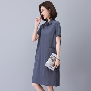 休闲直筒polo连衣裙2025新款中年妈妈气质翻领短袖裙子女夏中长款图片