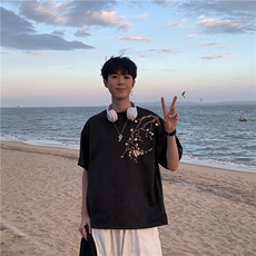 2025夏季麂皮绒新中式印花宽松百搭短袖T恤djp297-特批23控39，男装T恤，星座605(原A050)