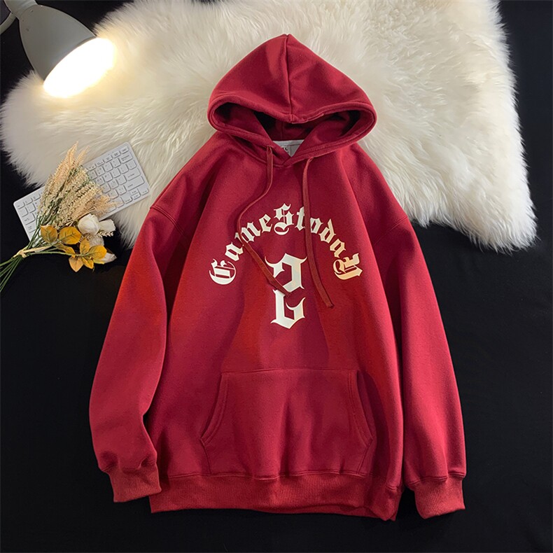 EQ183高克重连帽套头卫衣男春季哥特文印花潮牌情侣外套P58,男装卫衣,电商C306-1