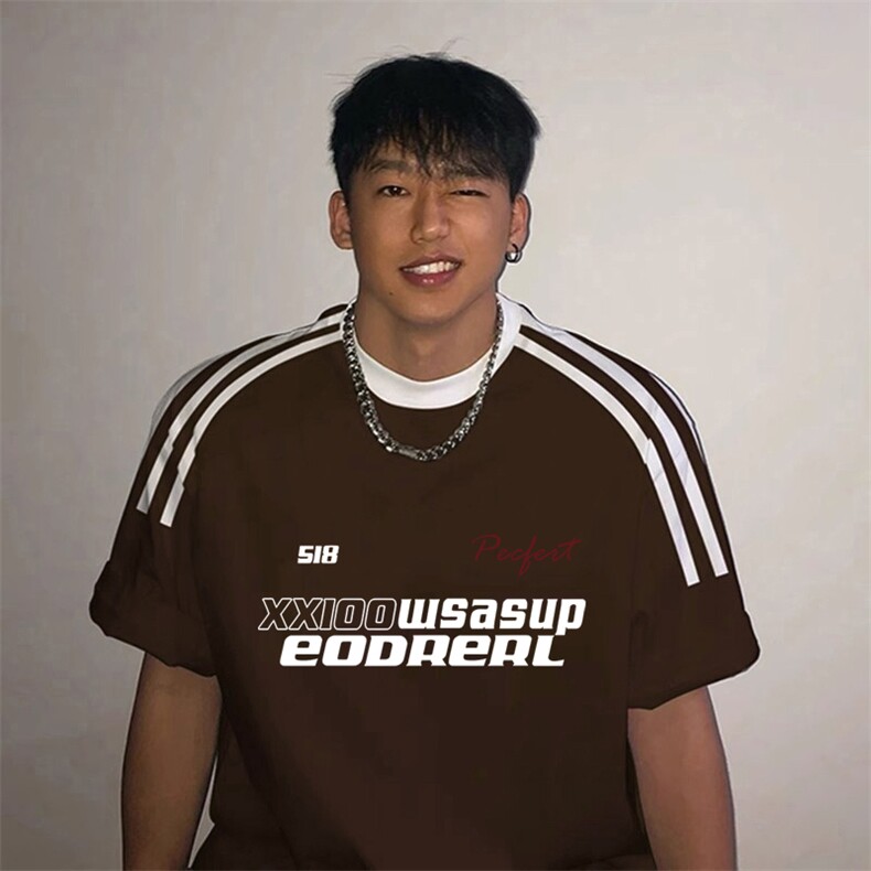 夏季美式高街重磅纯棉三条杠织带撞色男女短袖T恤ZD308-特P30,男装T恤,电商A486