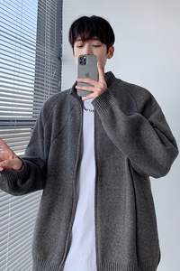 秋冬简约百搭纯色重磅拉链休闲毛衣美拉德针织立领开衫M226/P68图片