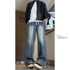美式水洗牛仔裤男秋季宽松直筒解构弯刀裤子A166-NA4J01-P45控75，男装牛仔裤，电商A166