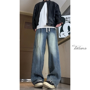 美式水洗牛仔裤男秋季宽松直筒解构弯刀裤子A166-NA4J01-P45控75