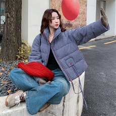 时尚保暖格纹羽绒服女2025年冬季新款韩版白鸭绒显瘦防风立领外套，女装羽绒服，2C086