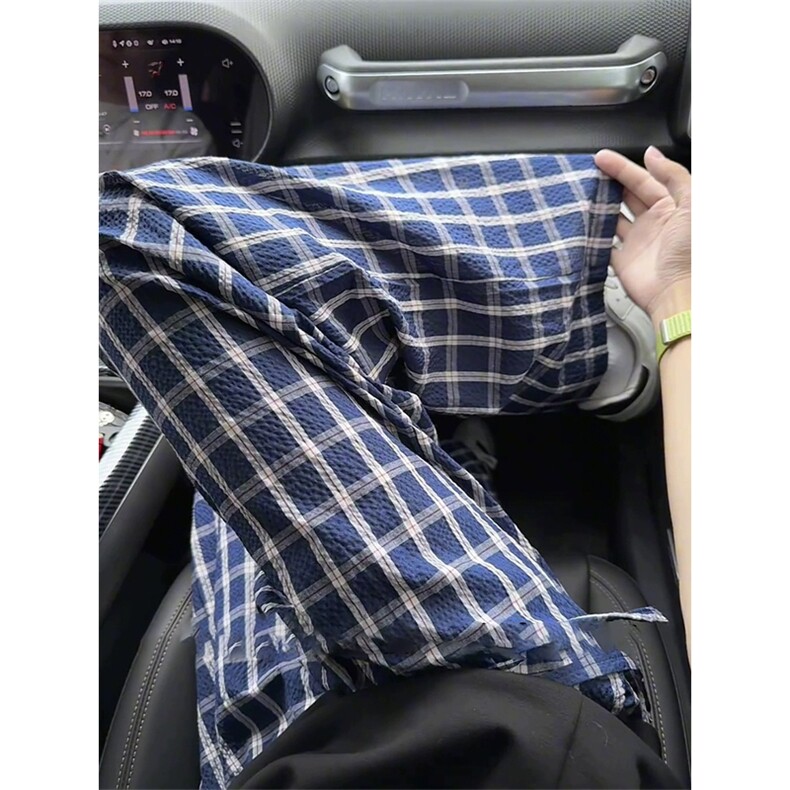 美式高街潮牌男女泡泡格子休闲裤直筒宽松慵懒显瘦阔腿休闲长裤子,男装休闲裤,电商A486